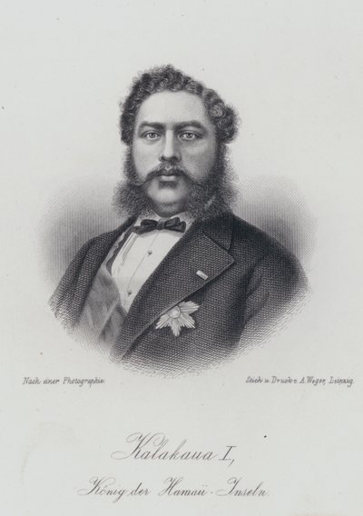 Kalakaua I, Rei das Ilhas Havaianas (gravura) de German School