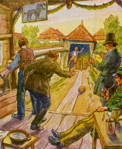 Kegelbahn / Pista de bowling (litografia a cores) de German School
