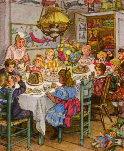 Kindergeburtstag / Aniversário das crianças (litografia a cores) de German School
