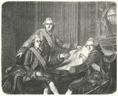 O Rei Gustav III da Suécia em consulta com seus irmãos Charles e Frederick Adolf (gravura) de German School