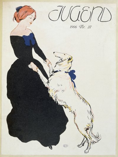 Senhora com um galgo, ilustração de Jugend, 1906 de German School