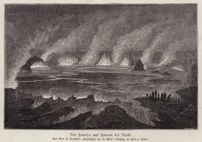 Lago de lava derretida à noite, Hawaii (gravura) de German School