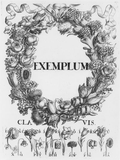 Linguagem de flores, ilustração de Cryptographia, ou scripts secretos de Johann Balthasar Friderici, publicado em Hamburgo, 1685 de German School