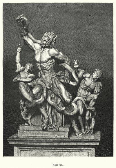 Laocoon and His Sons, antiga escultura grega ou romana escavada em Roma em 1506 (gravura) de German School