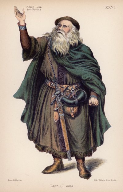Lear, Rei da Grã-Bretanha, do Rei Lear de Shakespeare (cor litho) de German School