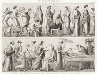 A vida na Grécia Antiga. Ilustração para Bilder-Atlas (gravura) de German School