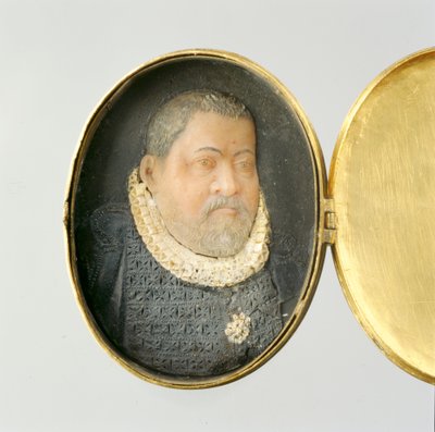 Medalhão contendo cera retrato em miniatura de Landgrave Wilhelm IV (cera e prata dourada) (ver também 312134 e 312135) de German School