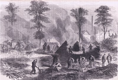 Making charcoal for gunpowder, Cassells History of the War between France and Germany publicado por Cassell and Company Limited, c.1890 (litho) de German School
