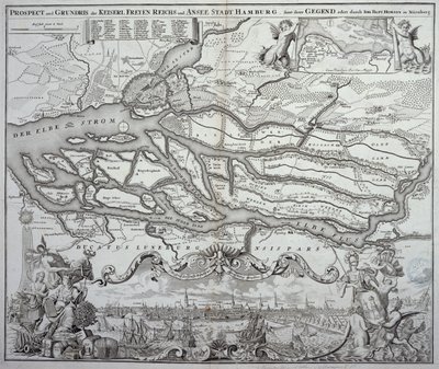 Mapa de Hamburgo e arredores, publicado em Nuremberg de German School