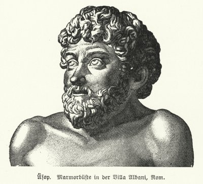 Busto de mármore de Esopo (c620-564 a.C.), antigo fabulista grego (litho) de German School