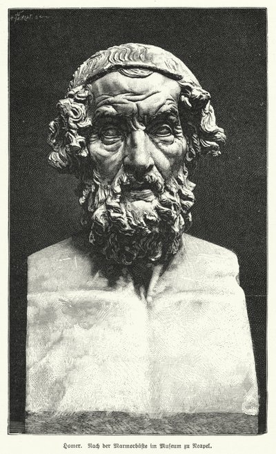 Busto em mármore de Homero, poeta grego antigo (litho) de German School