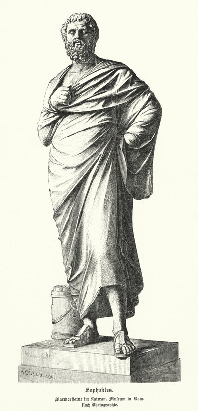 Estátua em mármore de Sófocles, dramaturgo grego antigo (litho) de German School