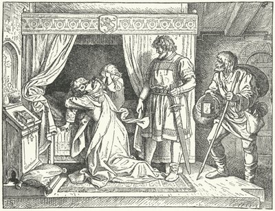 Margarida da Sicília, filha do Santo Imperador Romano Frederico II, deixando seus filhos depois de descobrir o adultério de seu marido, Alberto o Degenerado, Marquês de Meissen de German School