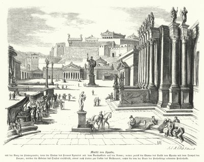 Mercado de Esparta, Grécia Antiga (gravura) de German School