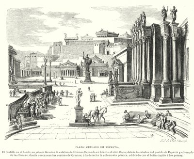 Mercado de Esparta, Grécia Antiga (Litho) de German School