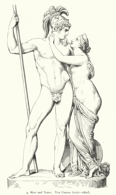 Marte e Vénus, escultura de mármore do escultor italiano Neoclássico Antonio Canova (gravura) de German School