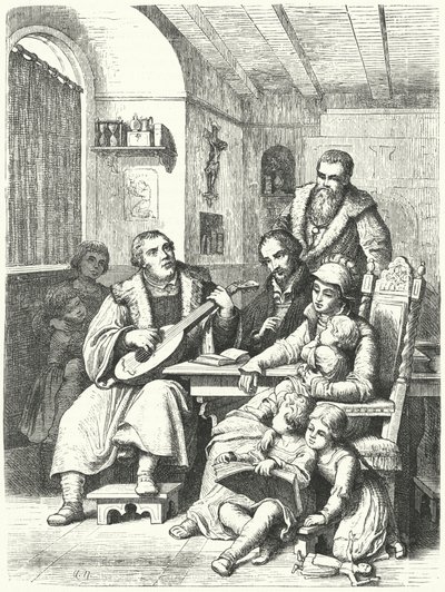 Martin Luther em casa com a sua família de German School