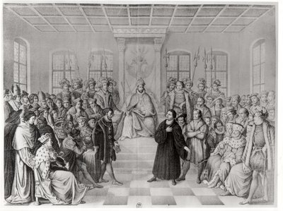 Martin Luther na frente de Charles V (1500-58) na Dieta de Worms, 16 de abril de 1521, de "História da Alemanha" de German School