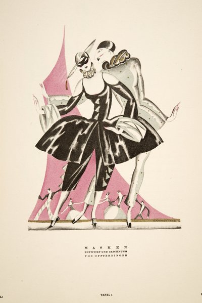 "Masken": conceção e desenho de Offterdinger, de Styl, pub.1922 (gravura em pochoir) de German School