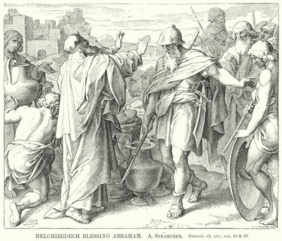 Melquizedech Blessing Abraham, Genesis, ch xiv, ver 18 e 19 (gravura) de German School