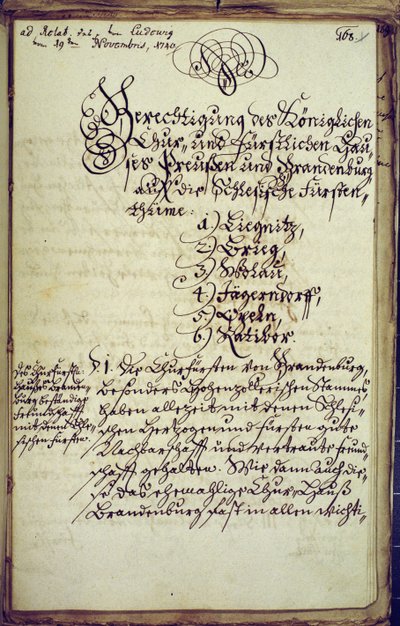 Memorando elaborado pelo Chanceler da Universidade de Halle, concordando com a anexação da Silésia, 19 de novembro de 1740 de German School