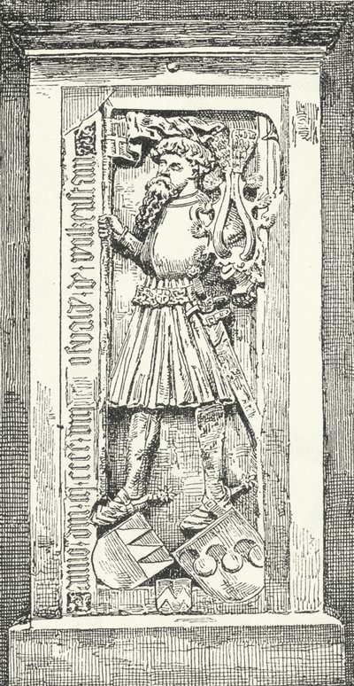 Lápide na Catedral de Brixen do poeta e diplomata alemão Oswald von Wolkenstein (gravura) de German School