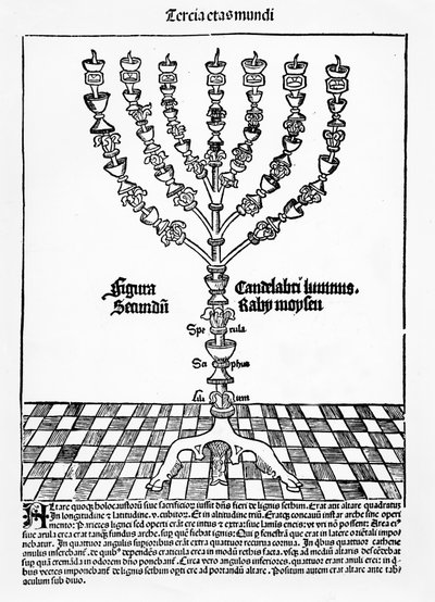 Menorah, de Liber Chronicarum por Hartmann Schedel, publicado em Nuremberg, 1493 de German School