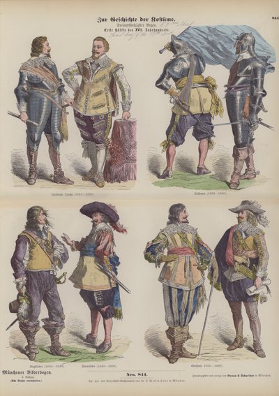 Fatos masculinos da primeira metade do século XVII (gravura colorida) de German School