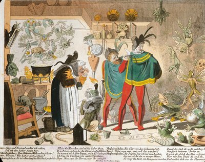 Mefistófeles inspirados em Fausto (gravura colorida) de German School