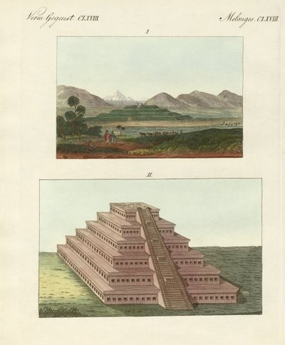 Pirâmides mexicanas (gravura colorida) de German School