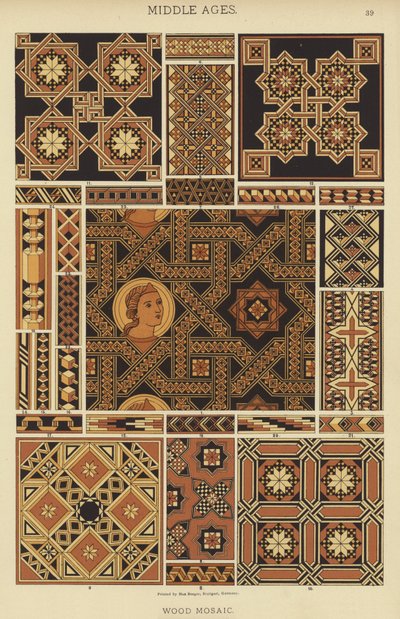 Idade Média, Mosaico de Madeira (cor litho) de German School