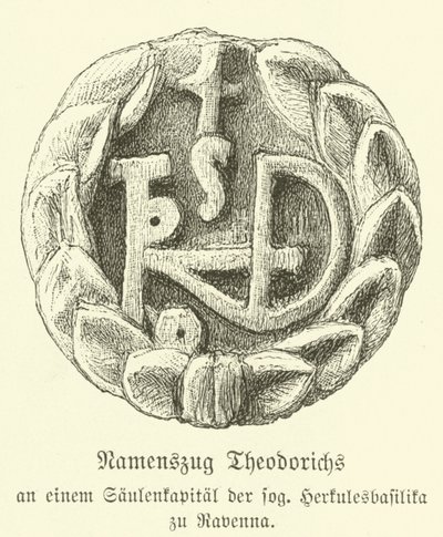 Monograma de Teodérico o Grande, Rei dos Ostrogodos (gravura) de German School