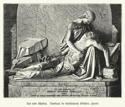 Monumento ao poeta inglês Percy Bysshe Shelley, Christchurch Priory, Dorset (litho) de German School