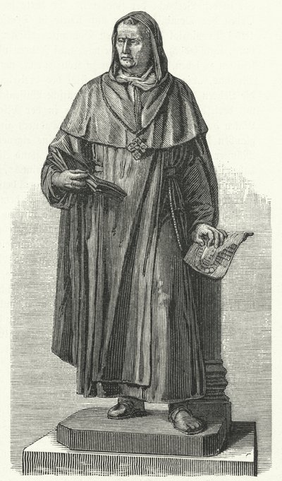 Monumento ao alemão Saint Albertus Magnus na sua terra natal de Lauingen, Baviera (gravura) de German School