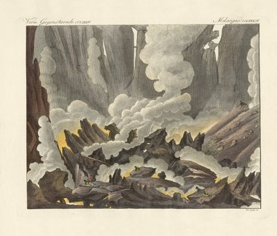 Monte Etna da Sicília (gravura a cores) de German School