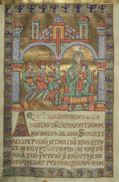Ms. Czart. 1207, IV, fol.V v. Adoração dos Magos, de The Evangeliarium of Plock Cathedral, c.1075 de German School