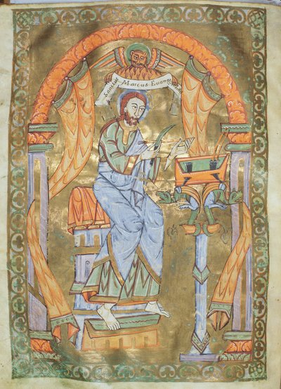 Czart 1207 IV fol 76v São Marcos Evangelista, da Evangeliarium da Catedral de Plock, c.1075 de German School