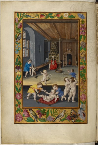 Ms Harley 3469, f.31v Crianças brincando em uma sala, o Quinto Tratado, de 
