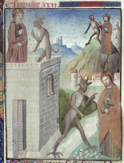 Sra. Hunter 36 f.110r As Três Cenas da Tentação, de Vita Christi, de Ludolf da Saxônia, c.1300-7778 de German School