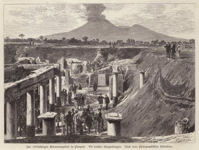 Novas escavações em Pompéia, Itália (gravura) de German School