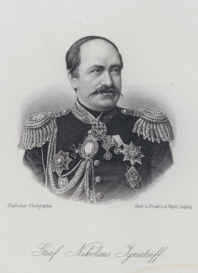 Nikolay Ignatyev, estadista e diplomata russo (gravura) de German School