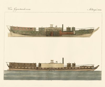 Comércio de barcos a vapor norte-americano (gravação a cores) de German School