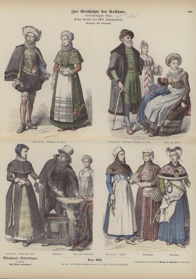 Fatos noruegueses e dinamarqueses, início do século XVII (gravura a cores) de German School