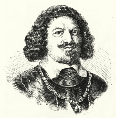 Ottavio Piccolomini, general italiano do exército do Sacro Império Romano na Guerra dos Trinta Anos (gravura) de German School