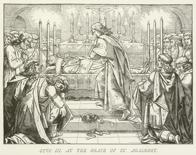Otto III no túmulo de St Adalbert de German School