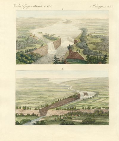 Sobre as Cataratas do Niágara e seu cenário (gravura colorida) de German School