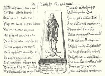 Folheto emitido em memorando do líder militar boémio assassinado Albrecht von Wallenstein (gravura) de German School