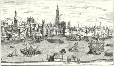 Panorama de Antuérpia no início do século XVI (gravura) de German School
