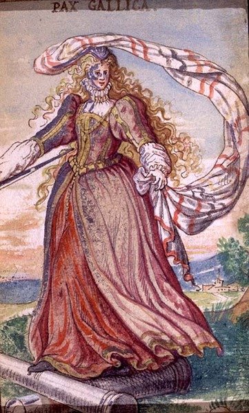 Pax Gallica, uma Personificação da Paz Francesa, c.1640 (gouache on vellum) de German School
