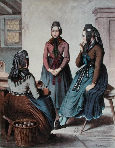 Descascando batatas, meados do século XIX (cor litho) de German School